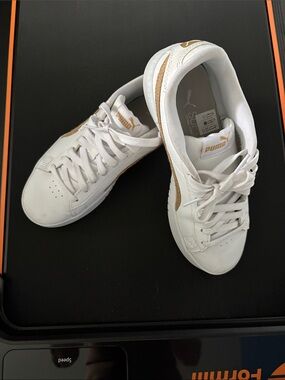Puma Women’s White Sneakers with Gold Accents